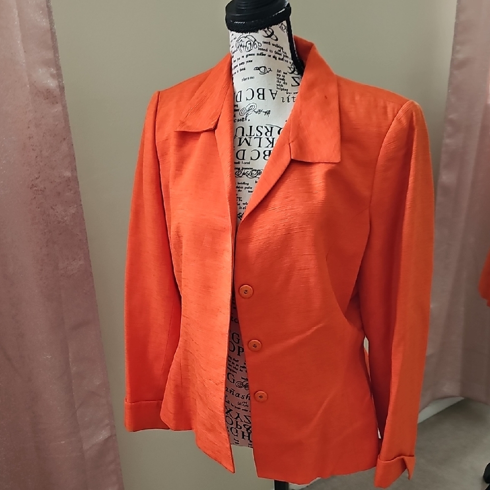 DESIGNER LINEN FULLY LINED PANT SUIT Elegant Orange Women's Blazer